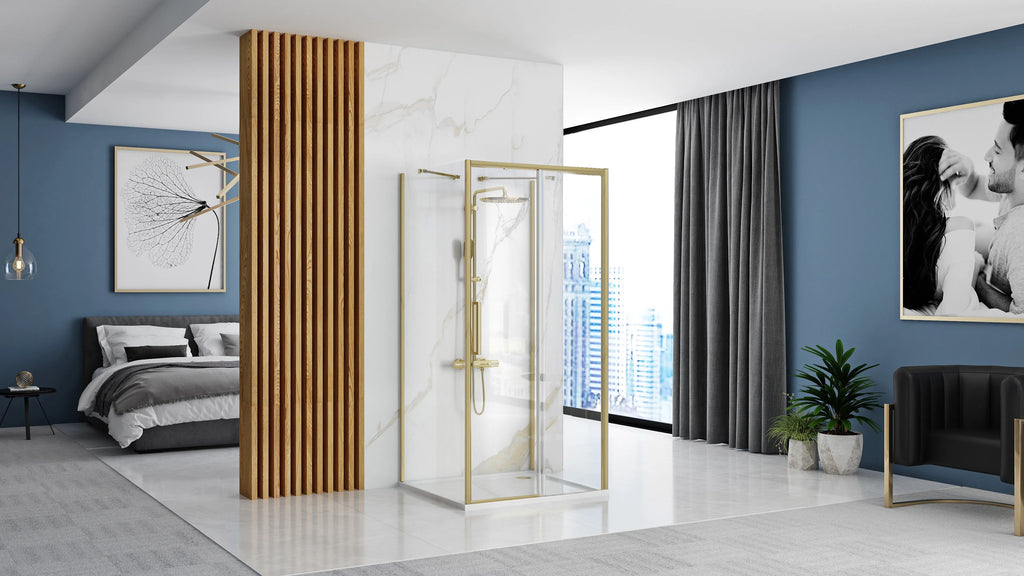 Falra Szerelhető Zuhanykabin REA Rapid Slide Brush Gold Ajtó: 150 Fal: 90 3