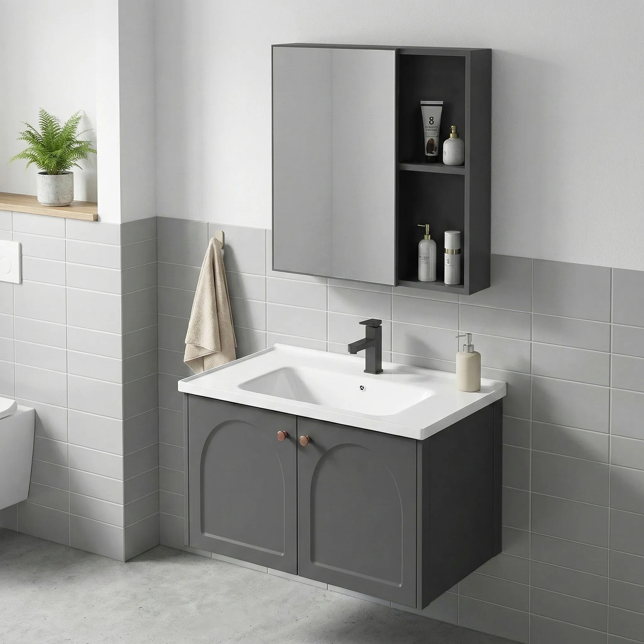 Fürdőszobabútor Szett Mosdóval Denver 60cm Grey 3