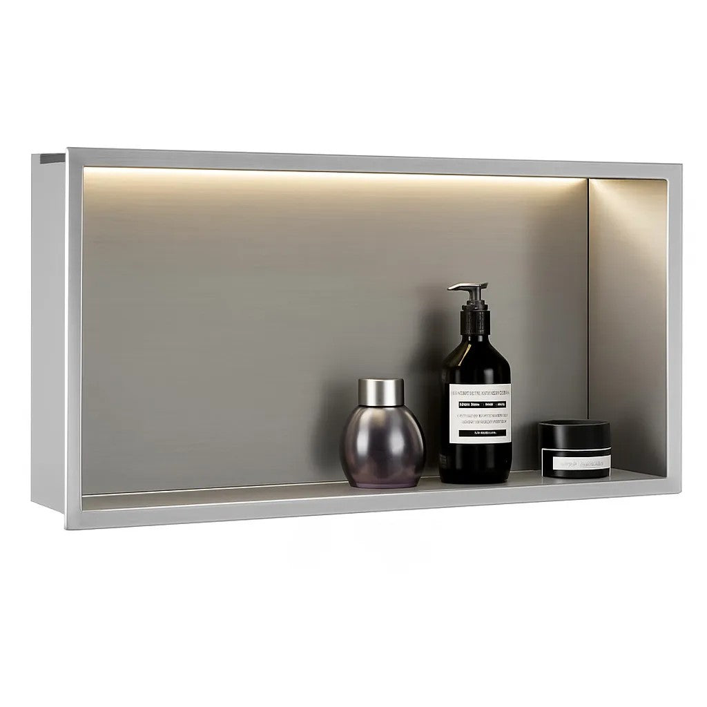 Süllyesztett Fürdőszobai Polc LED 30x60 Steel Brush 4