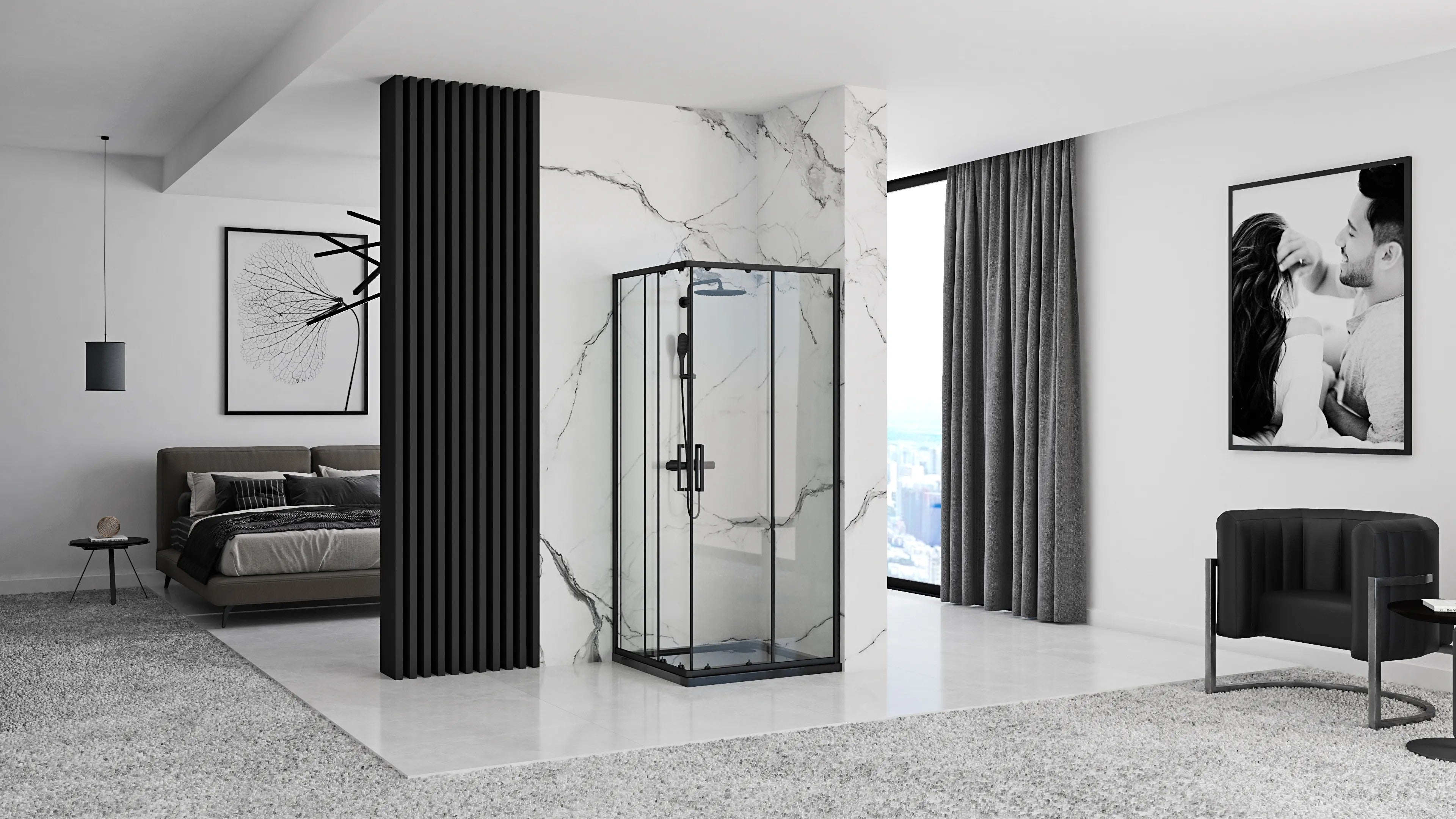 Zuhanykabin Rea Punto Black 80x80 Zuhanytálca Nélkül 4