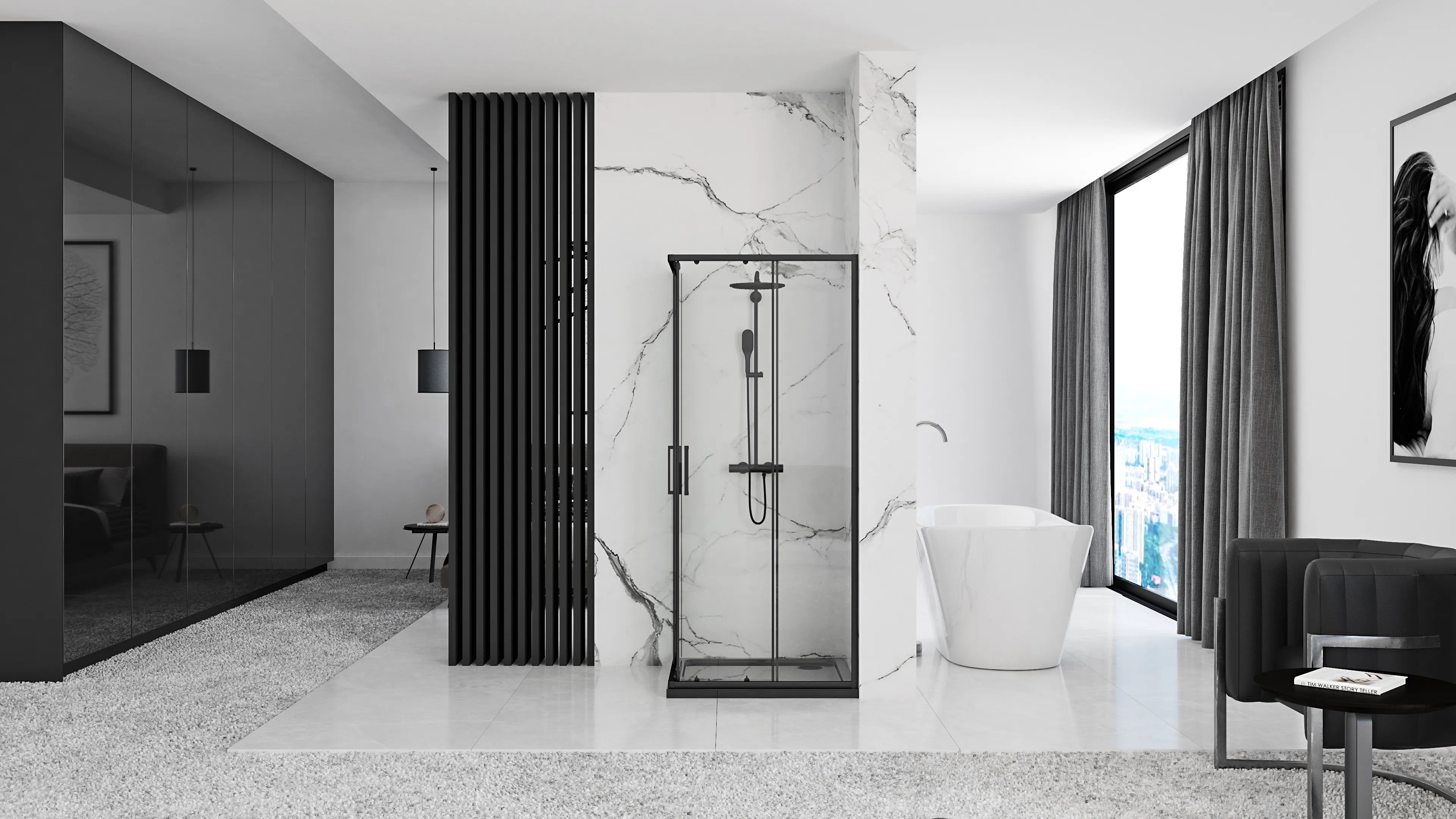 Zuhanykabin Rea Punto Black 90x90 Fehér Savoy Zuhanytálcával 4