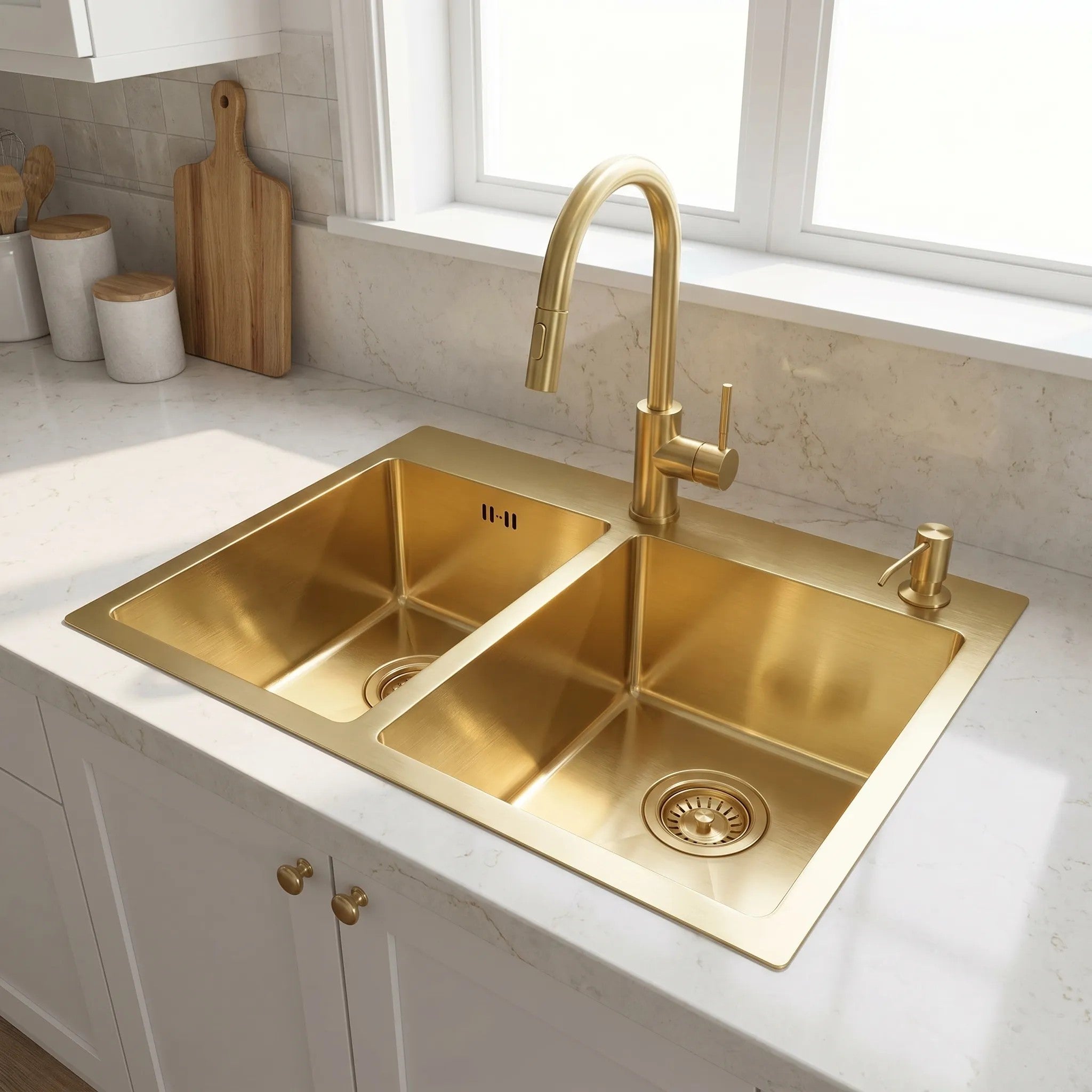 Acél Mosogatótálca Toby BRUSH GOLD Konyhai Csaptelep Nélkül 4