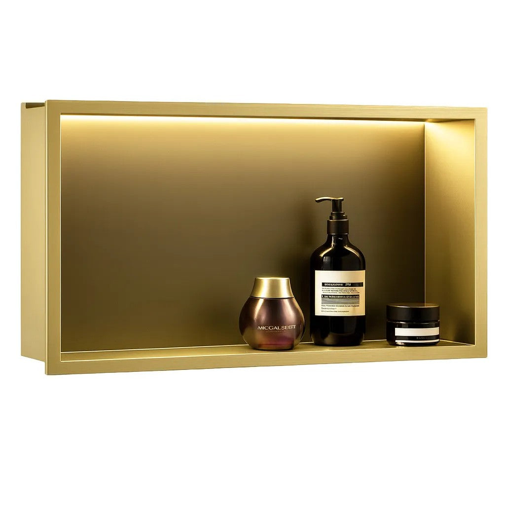 Süllyesztett Fürdőszobai Polc LED 30x60 Brush Gold 4