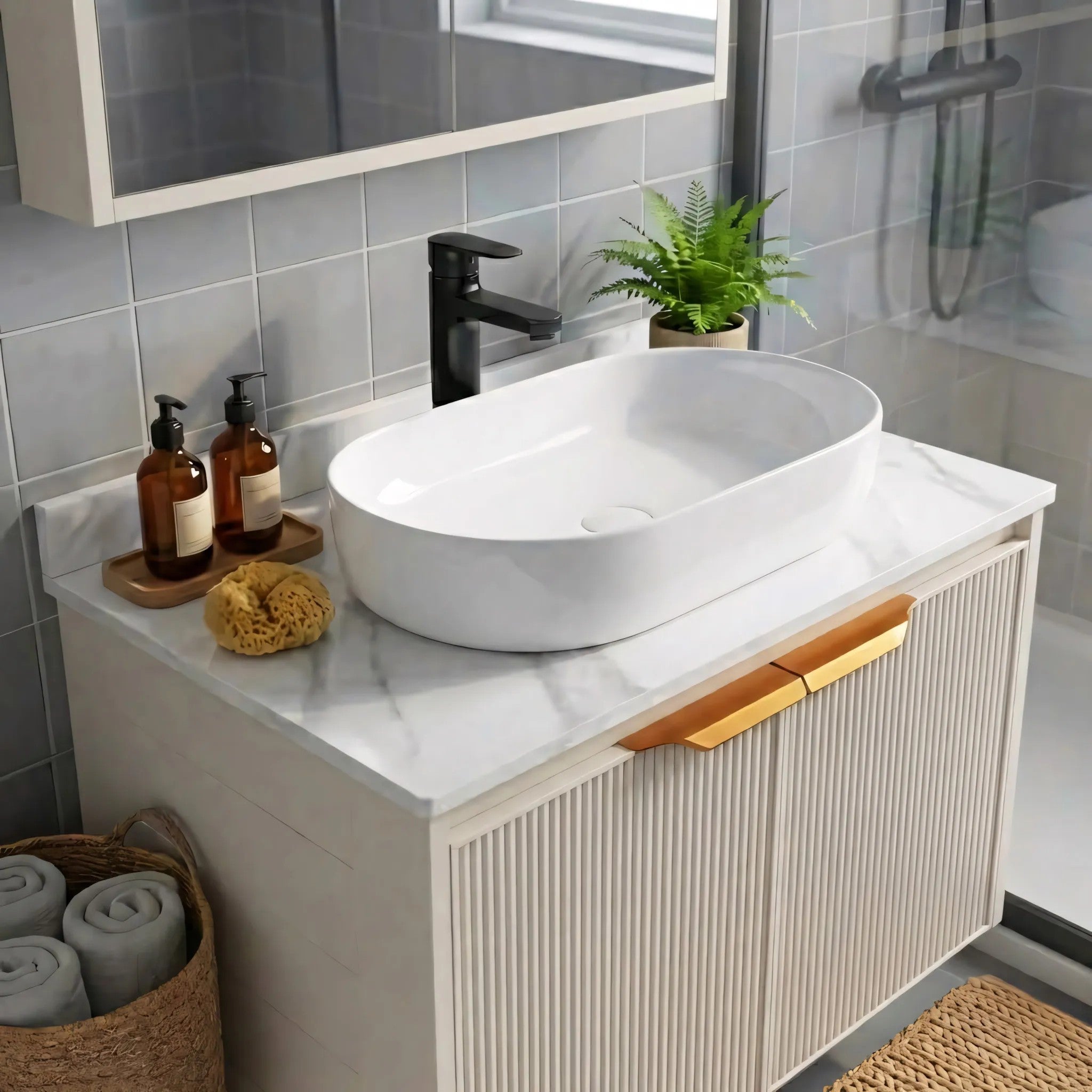 Fürdőszobabútor Szett Pulttal Marti 60cm Beige 4