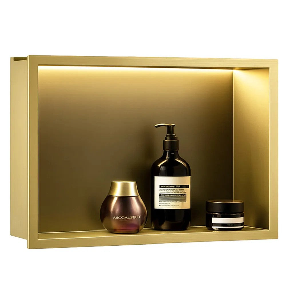 Süllyesztett Fürdőszobai Polc LED 30x45 Brush Gold 4