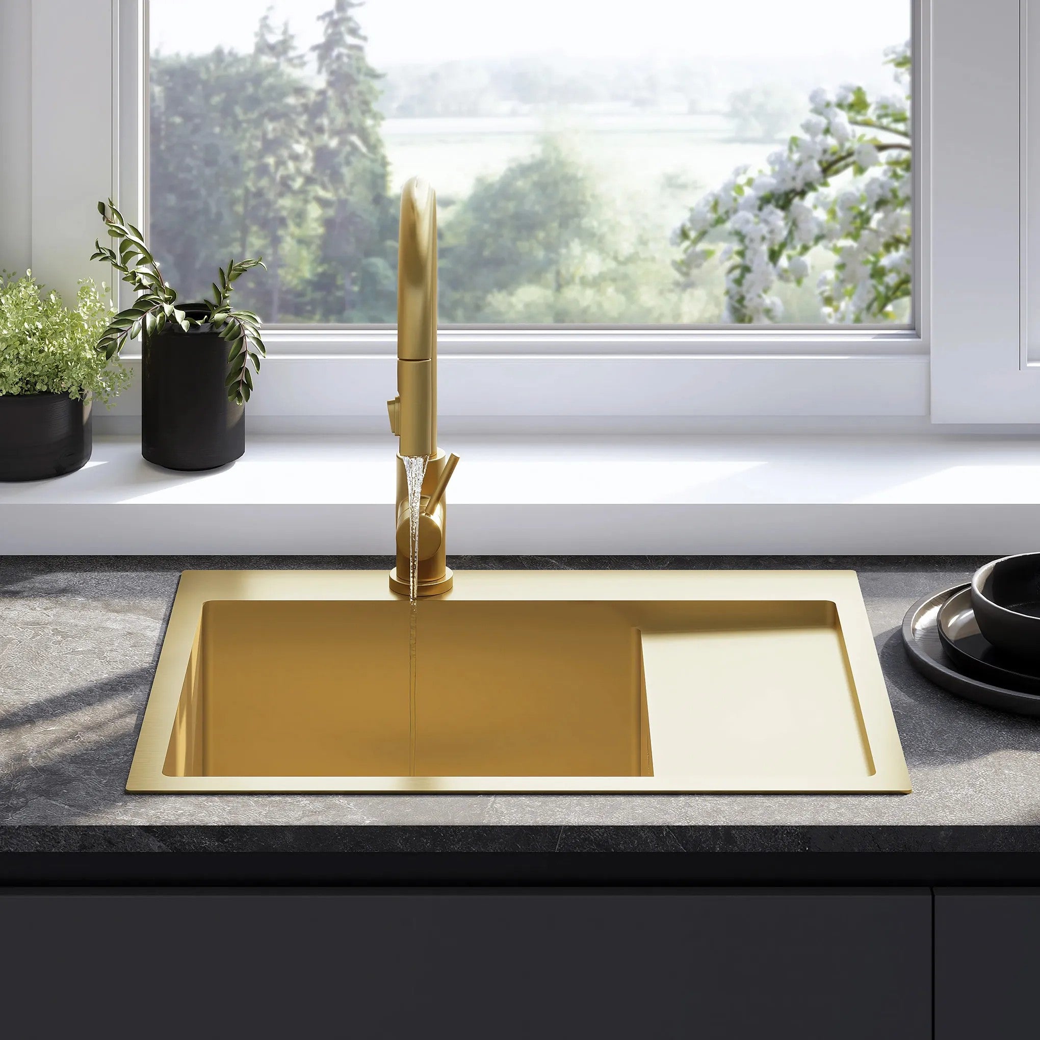 Acél Mosogatótálca Fin BRUSH GOLD Konyhai Csaptelep Nélkül 4