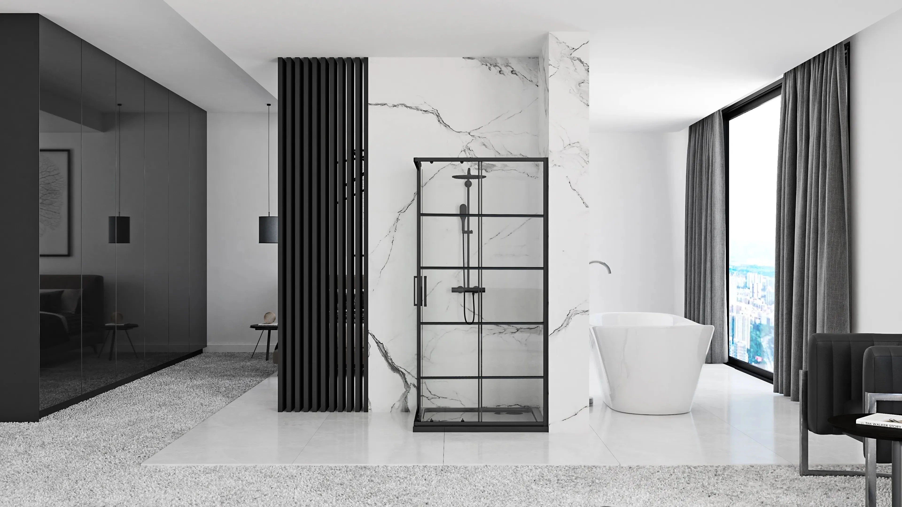 Zuhanykabin Rea Concept Black 80x100 Fehér Savoy Zuhanytálcával 4