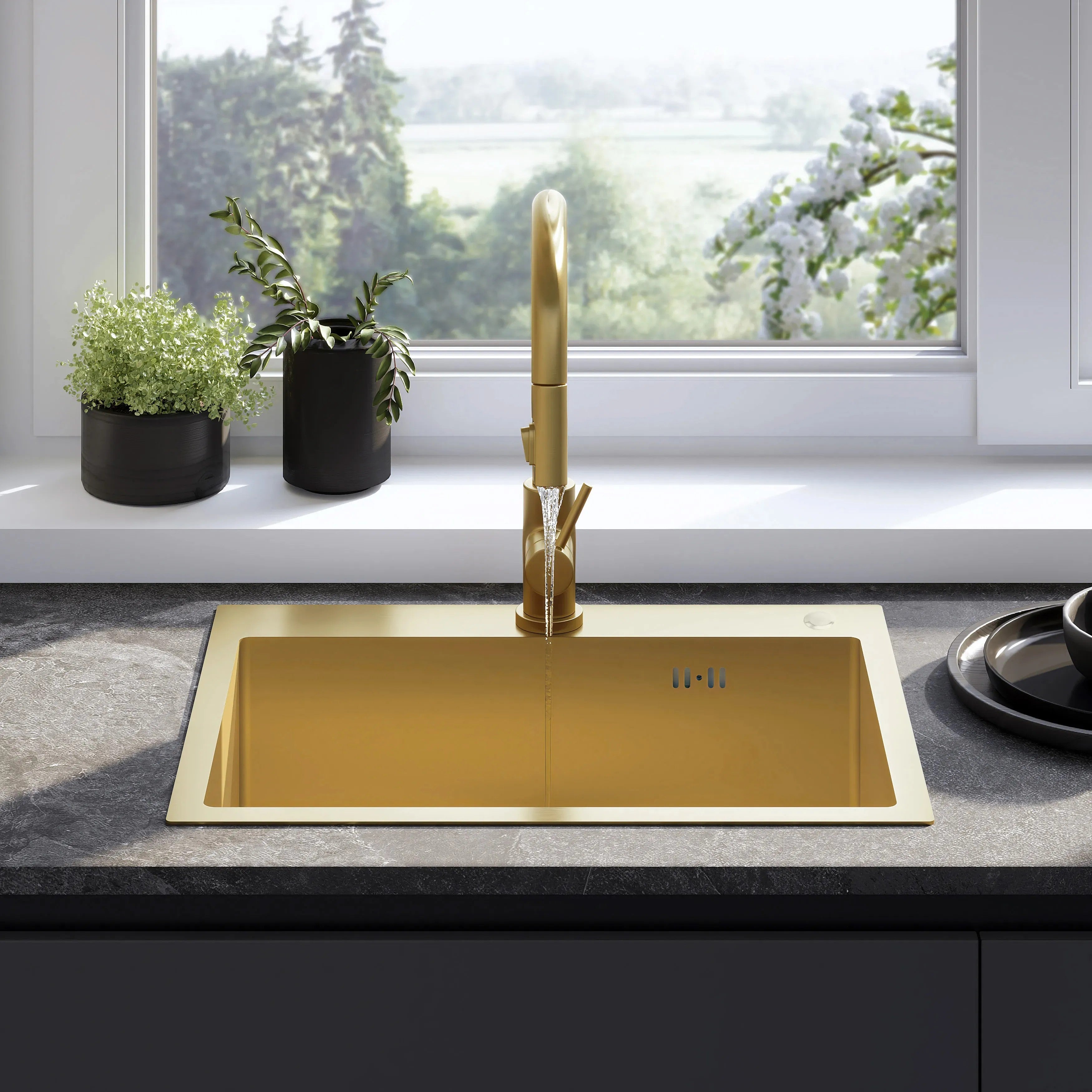 Acél Mosogatótálca Liam BRUSH GOLD Konyhai Csaptelep Nélkül 4