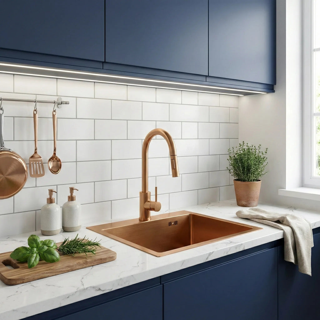 Acél Mosogatótálca Leo 40 BRUSH COPPER Konyhai Csapteleppel 4