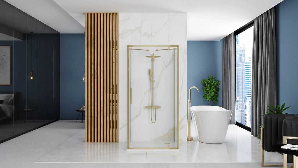 Falra Szerelhető Zuhanykabin Rea Rapid Swing Brush Gold Ajtó:100: X Fal:90 4