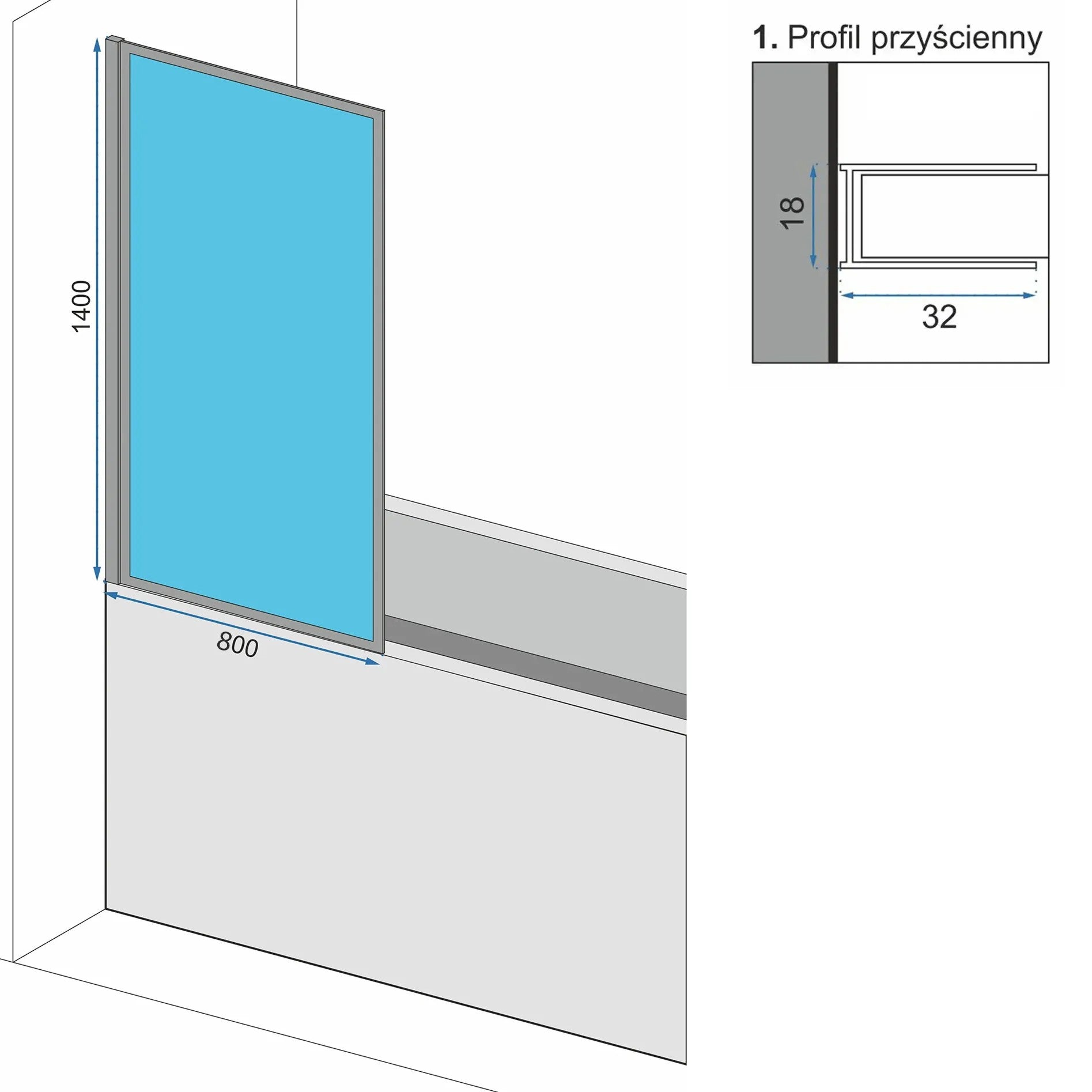 Fürdőkádparaván Rea Lagos Fix Fekete 80 Cm 4