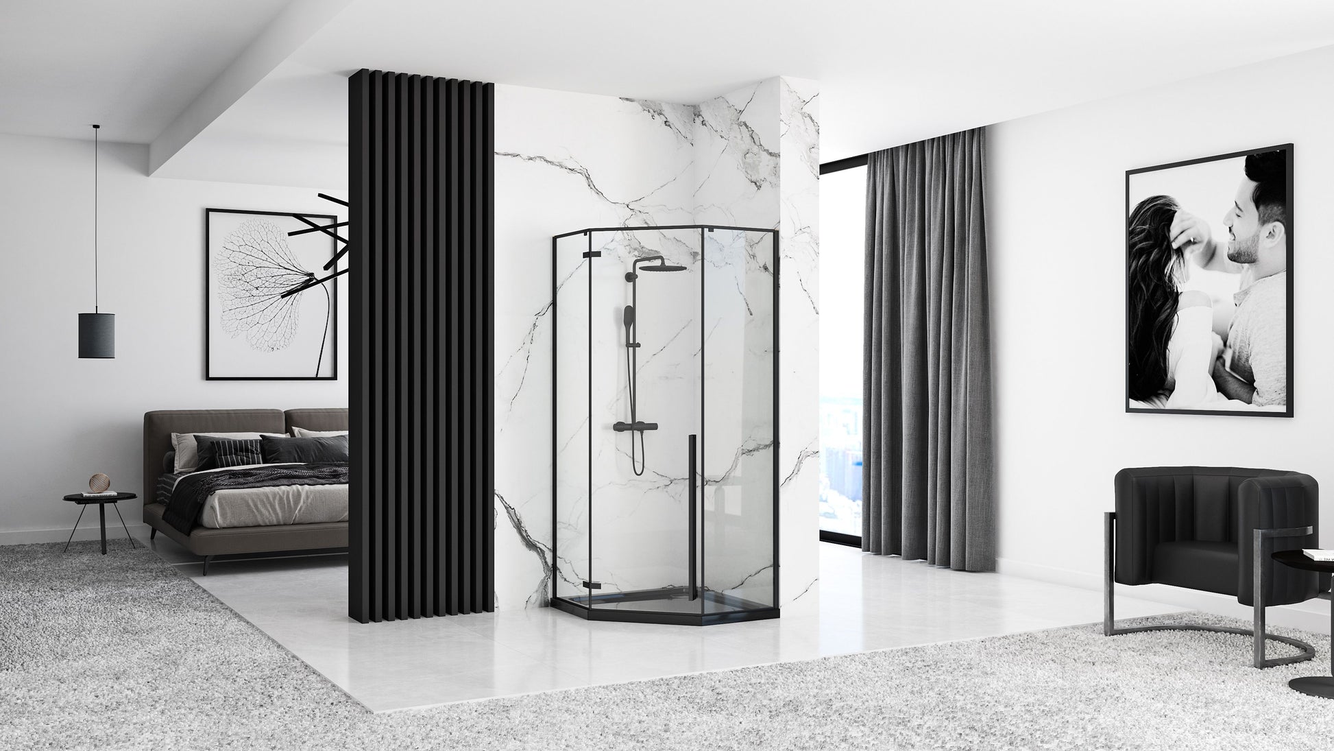 Zuhanytálca Diamond Black 90x90 8