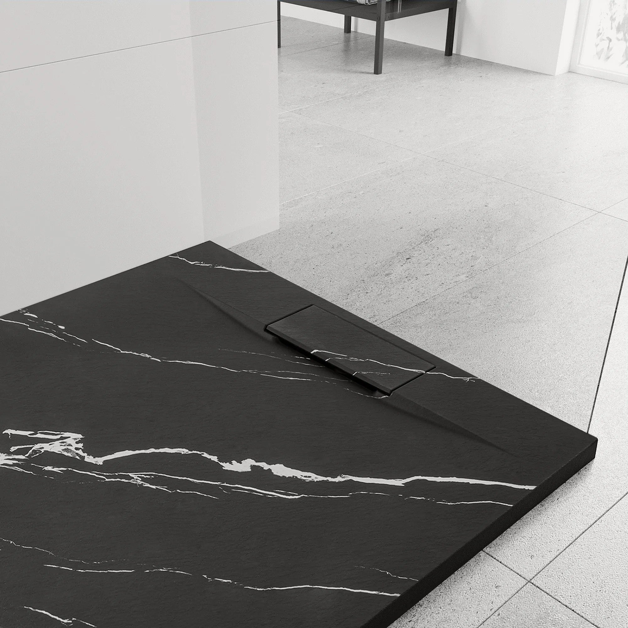 Zuhanytálca Bazalt CARRARA BLACK 90x90 5