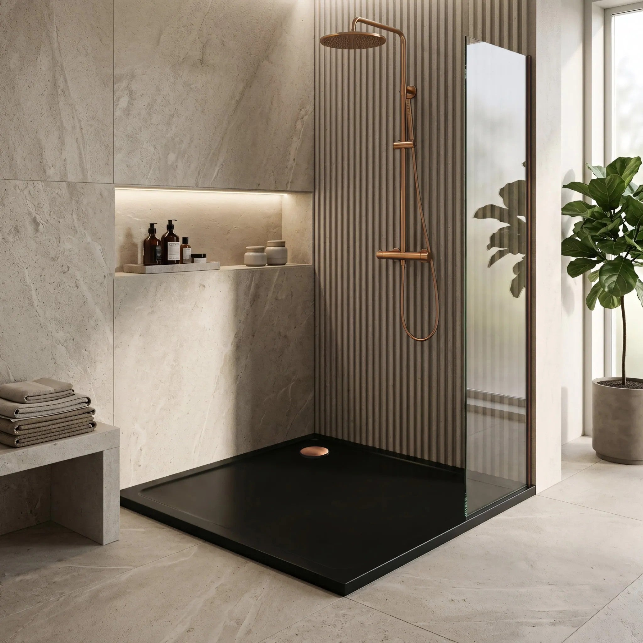 Akril Zuhanytálca Rea Savoy Black 80x80 Króm Fedél 5