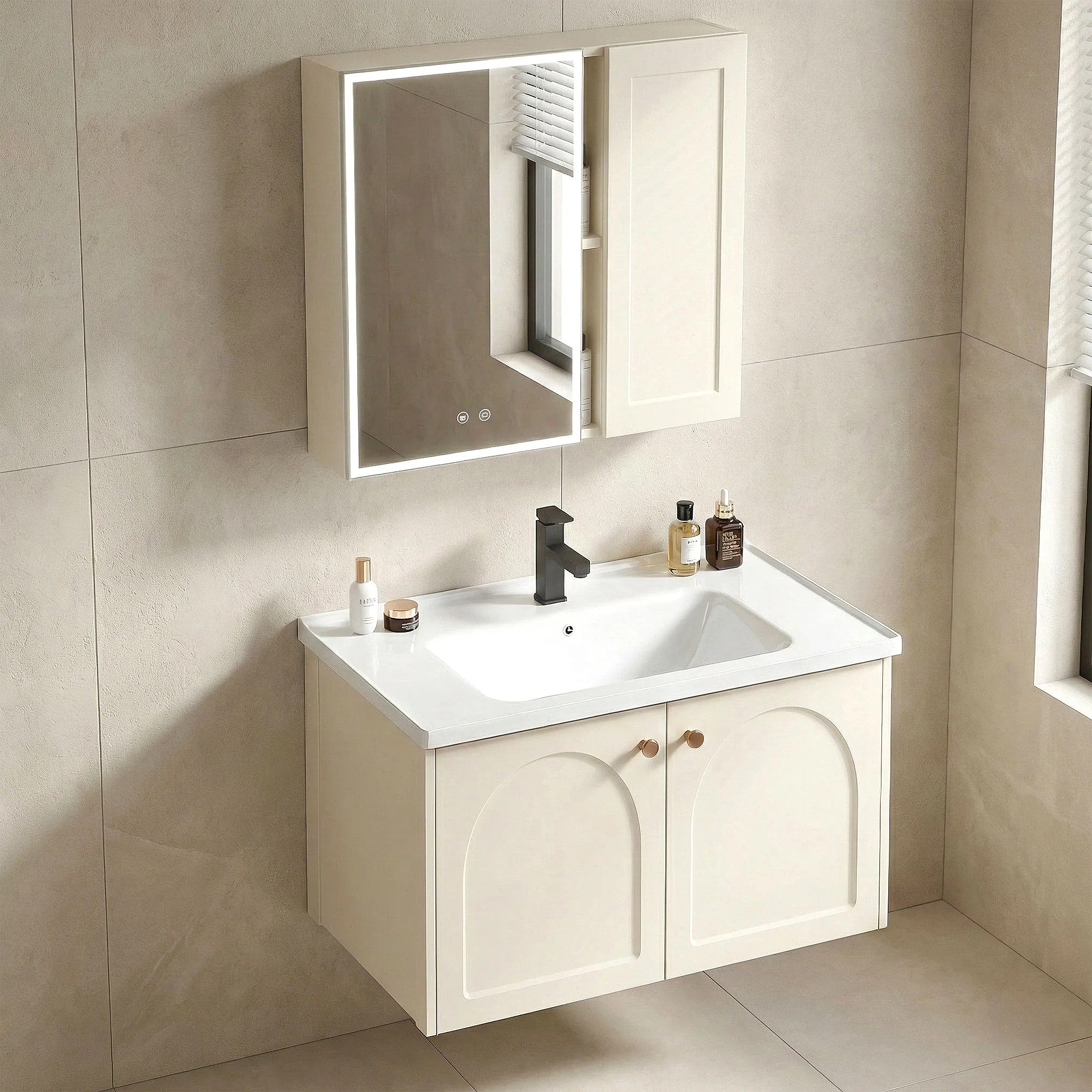 Fürdőszobabútor Szett Mosdóval Denver 60cm Creme 5