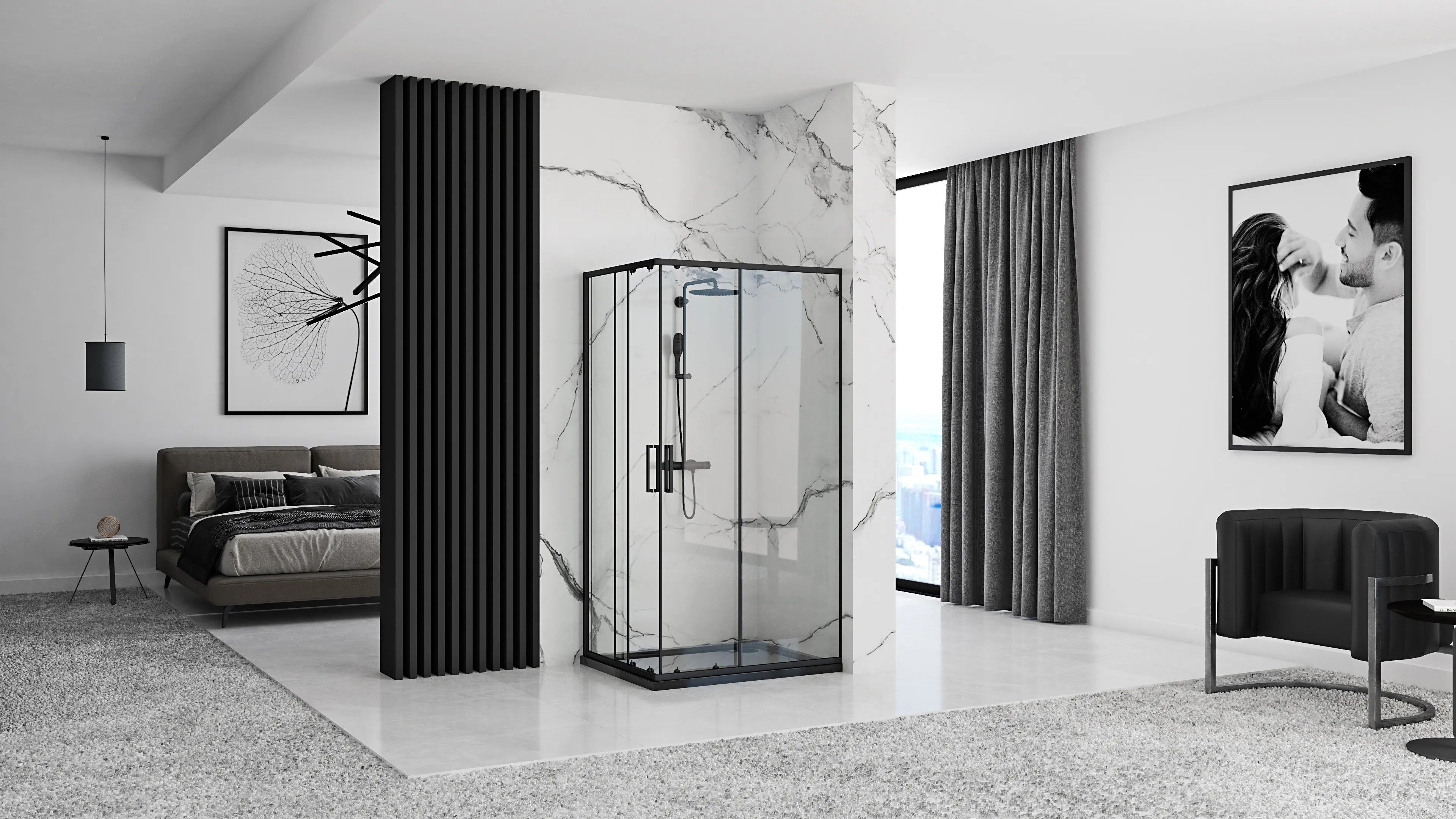 Zuhanykabin Rea Punto Black 80x100 Fehér Savoy Zuhanytálcával 5