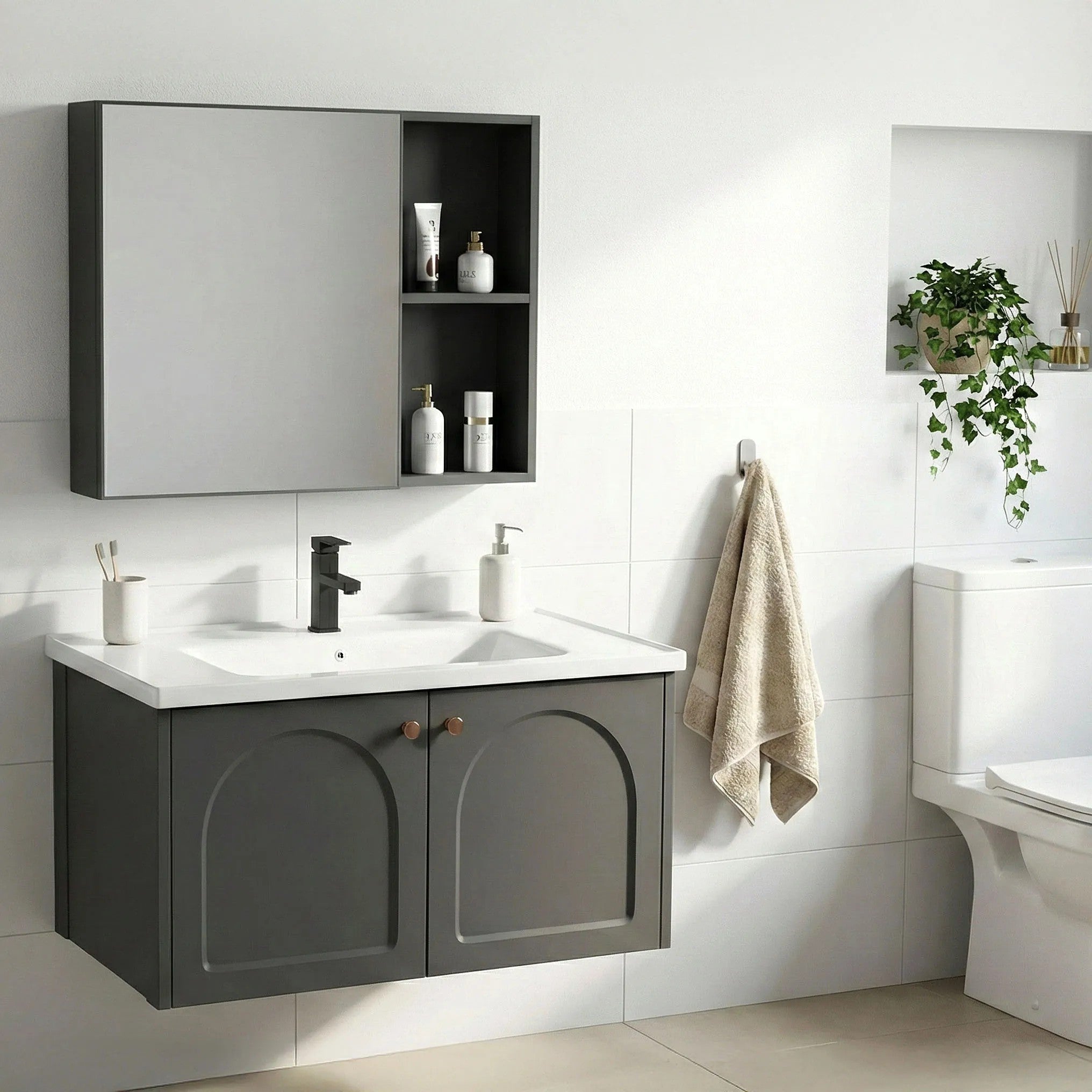 Fürdőszobabútor Szett Mosdóval Denver 80cm Grey 5