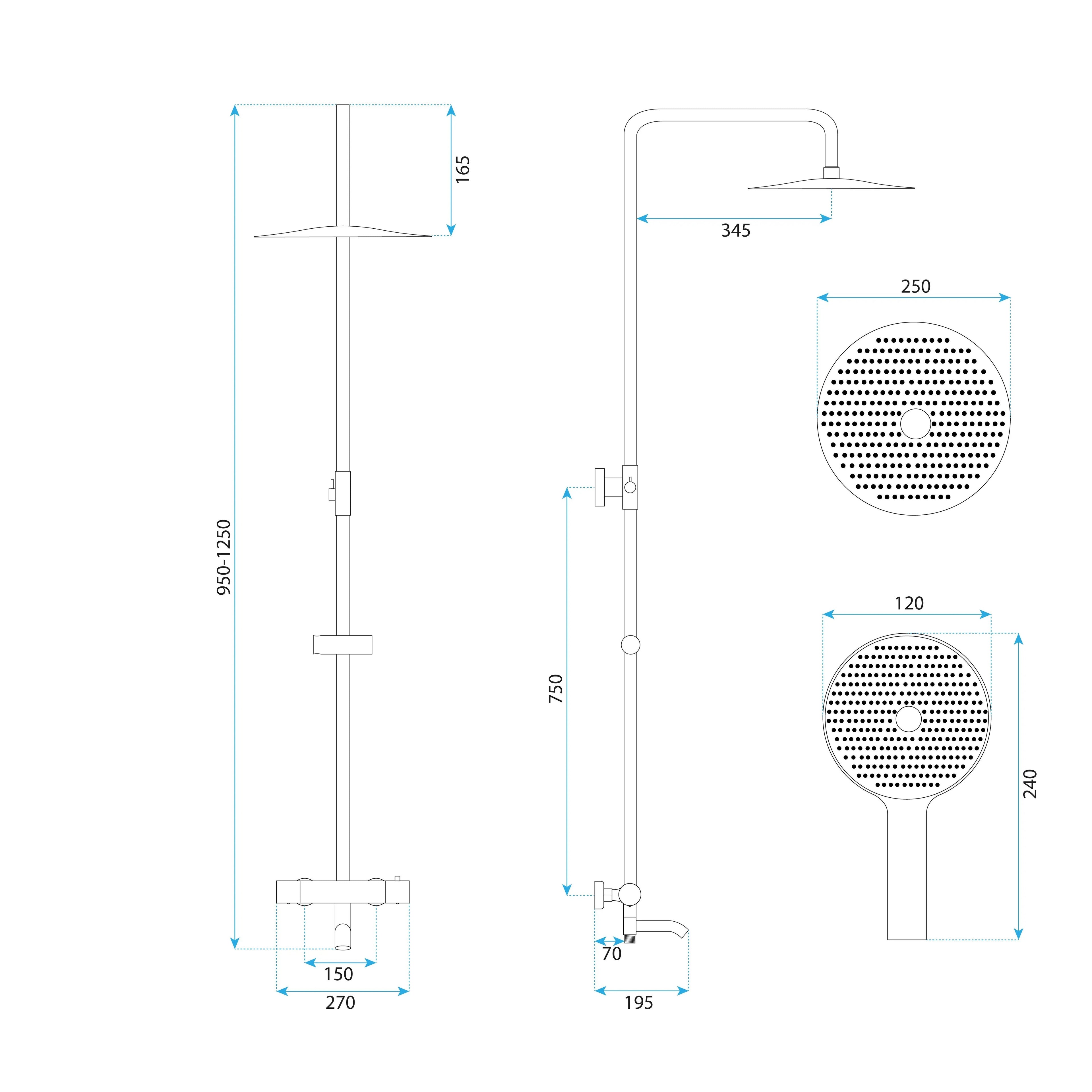 Termosztátos Zuhanyszett Lungo Diamond Copper 5