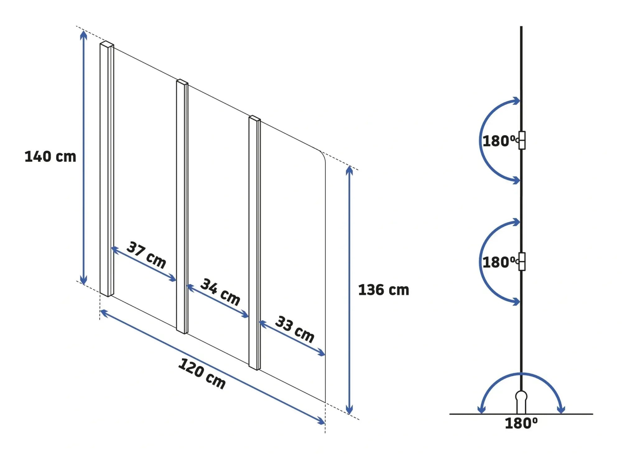 Fürdőkádparaván Rea Agat-3 120cm Brush Copper 5