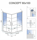 Zuhanykabin Rea Concept Black 80x100 Fehér Savoy Zuhanytálcával 5