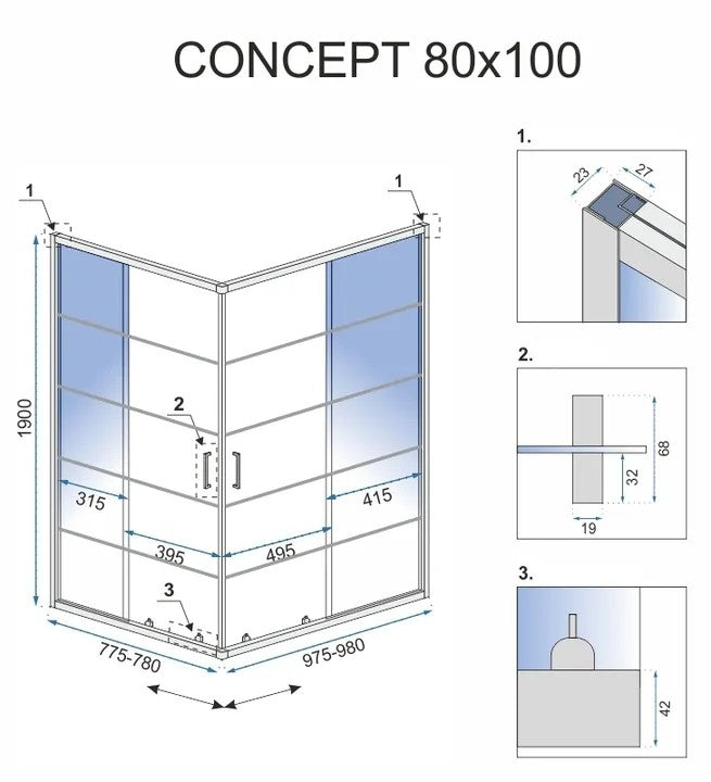 Zuhanykabin Rea Concept Black 80x100 Fehér Savoy Zuhanytálcával 5