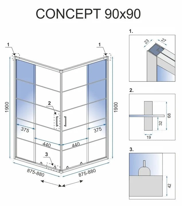 Zuhanykabin Rea Concept Black 90x90 Zuhanytálca Nélkül 5