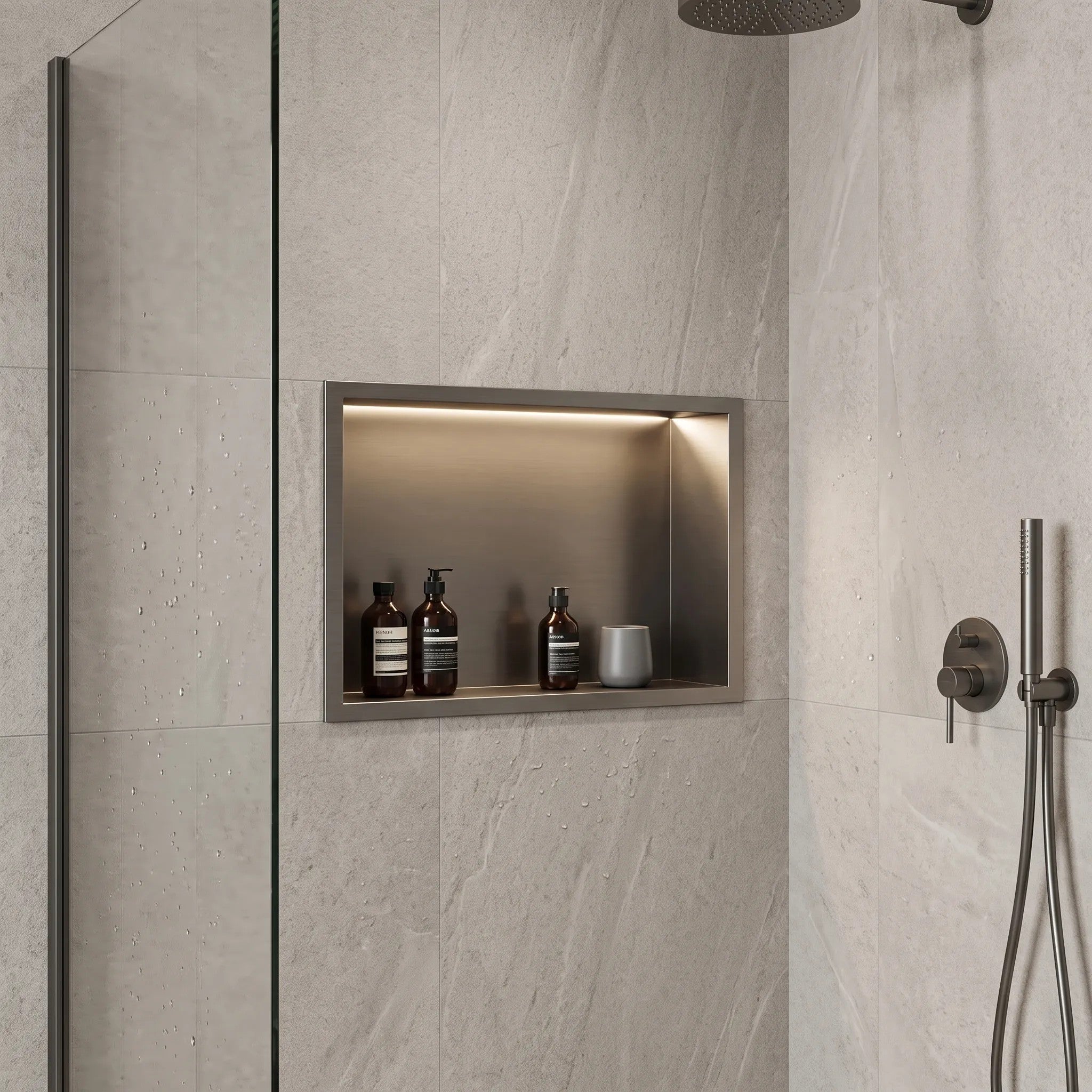 Süllyesztett Fürdőszobai Polc LED 30x45 Titan 5