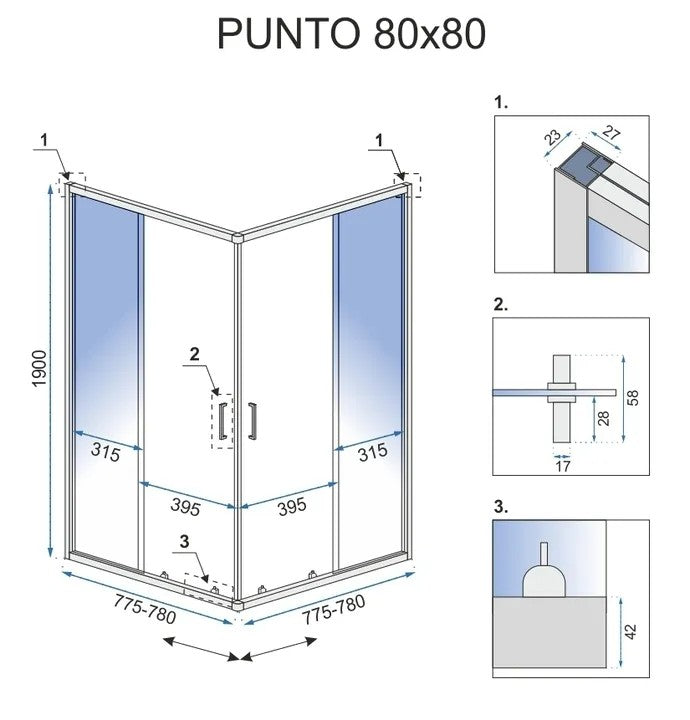 Zuhanykabin Rea Punto 80x80 Zuhanytálca Nélkül 6