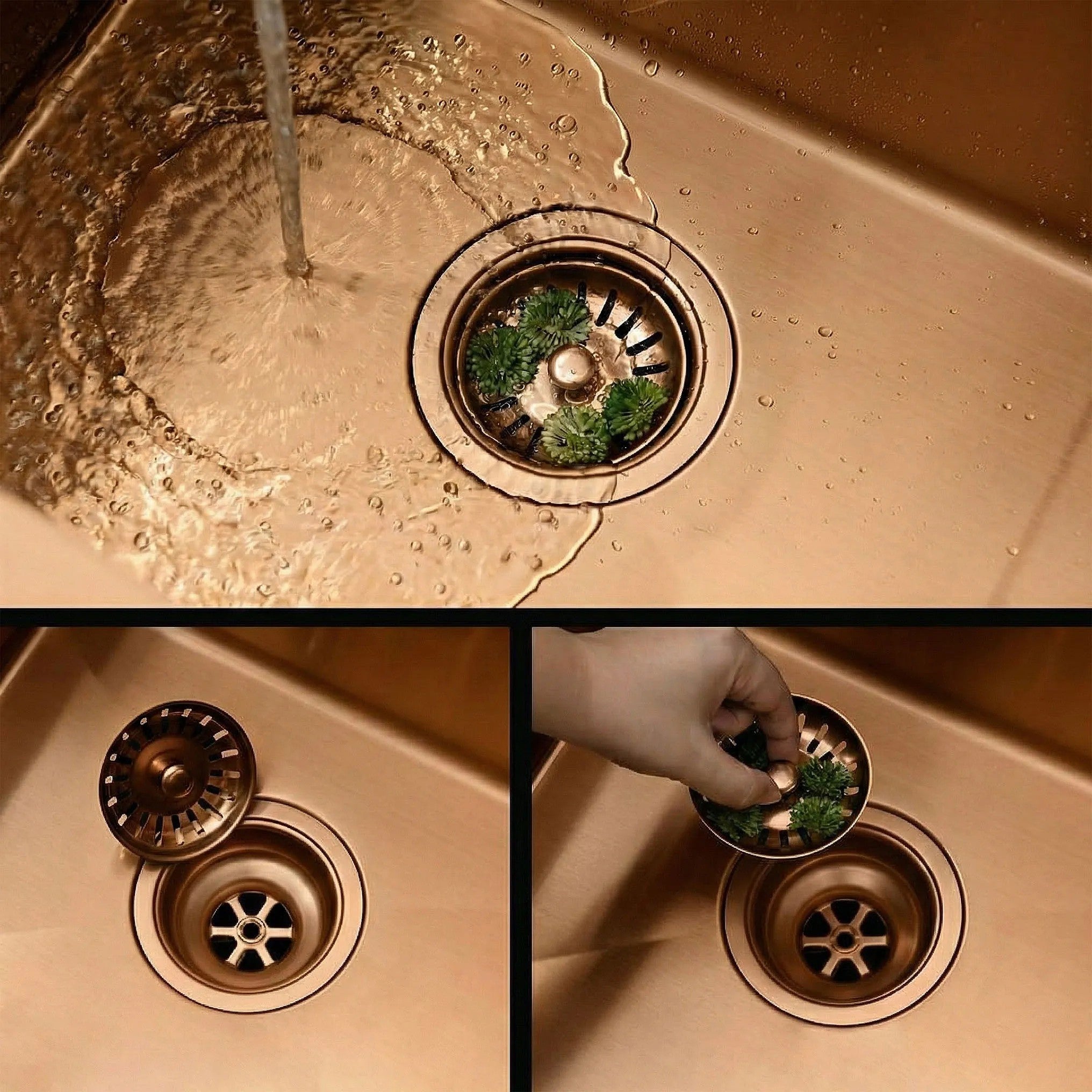 Acél Mosogatótálca Fin BRUSH COPPER Konyhai Csapteleppel 6