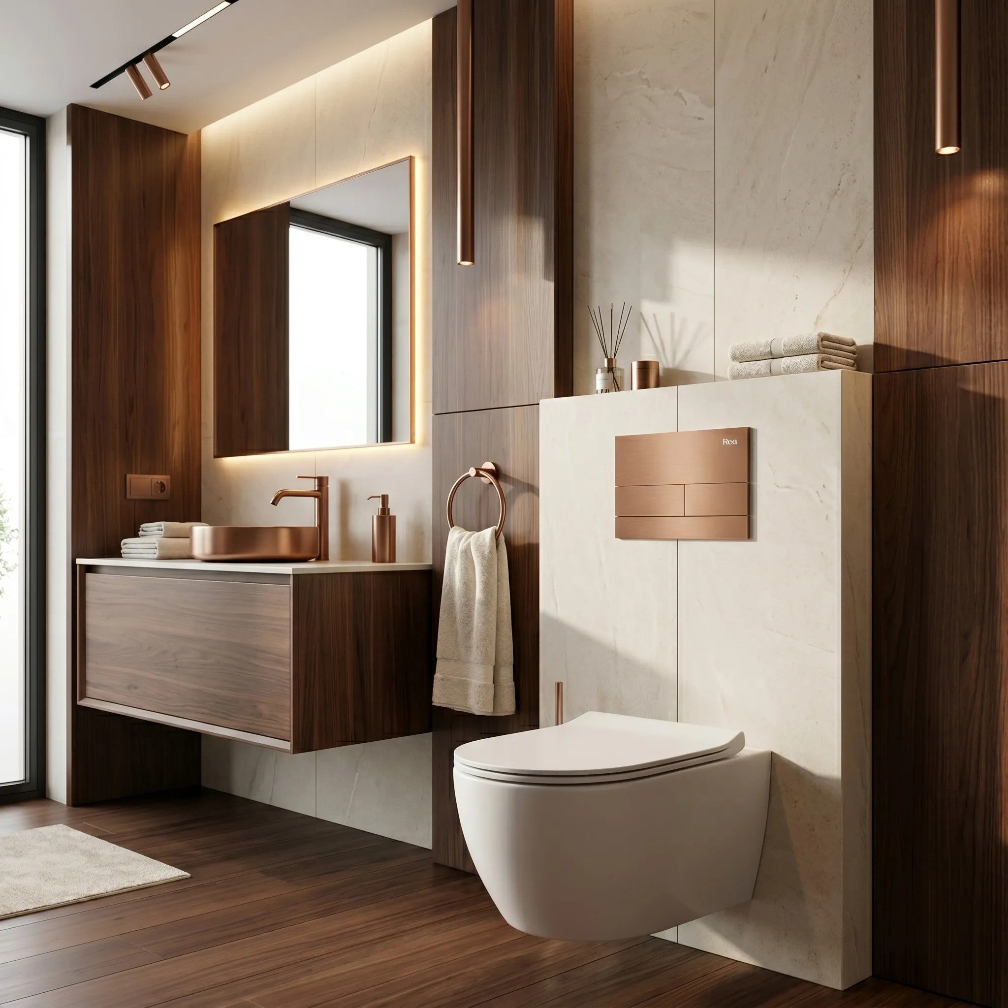 Beépíthető WC Tartókeret Szett Slim 024N T Brush Copper Nyomólappal 6