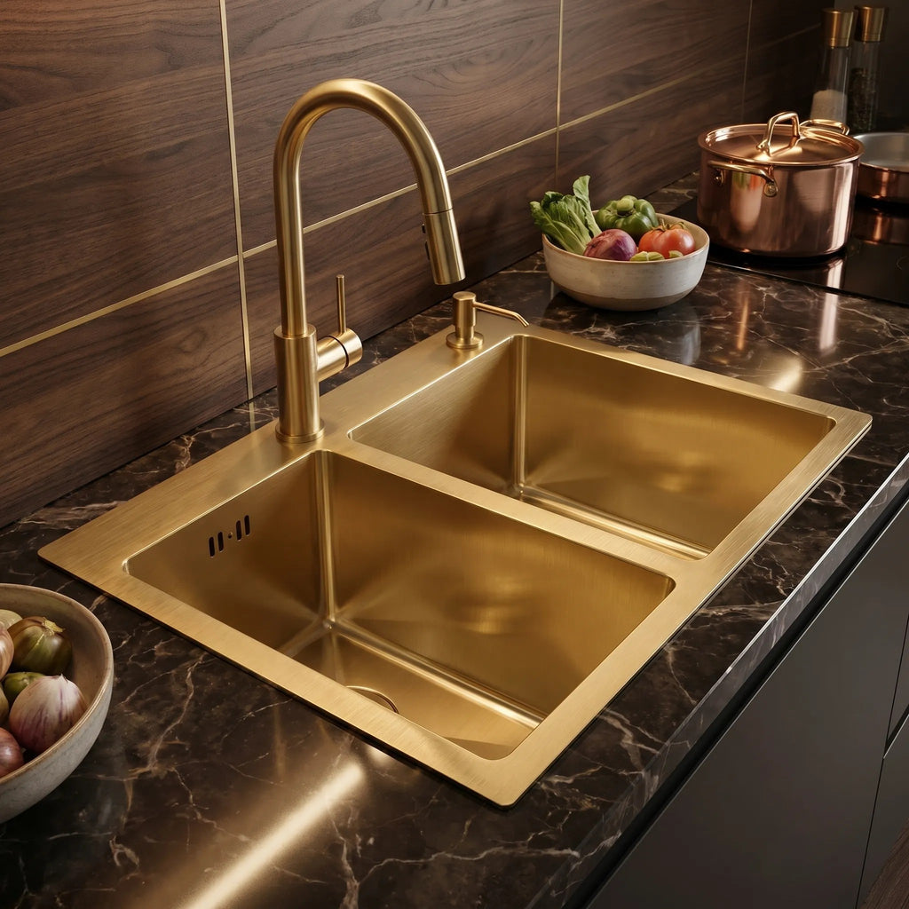 Acél Mosogatótálca Toby BRUSH GOLD Konyhai Csaptelep Nélkül 6