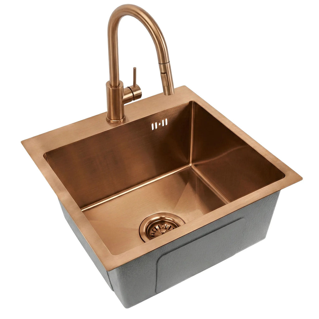 Acél Mosogatótálca Leo 40 BRUSH COPPER Konyhai Csapteleppel 7