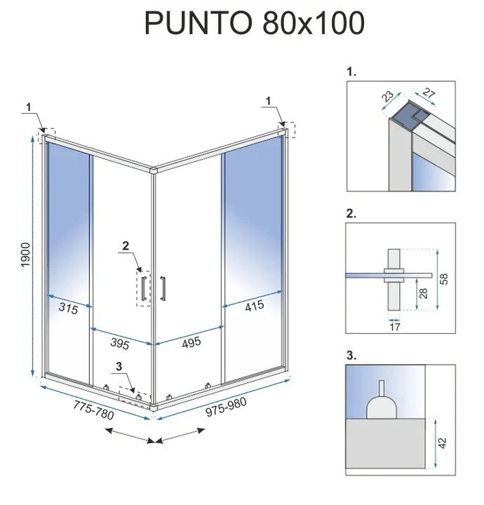 Zuhanykabin Rea Punto Black 80x100 Fehér Savoy Zuhanytálcával 7
