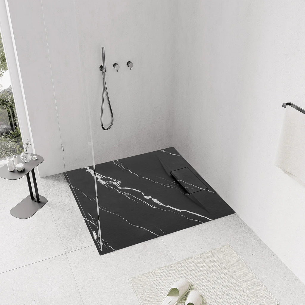 Zuhanytálca Bazalt CARRARA BLACK 90x90 7