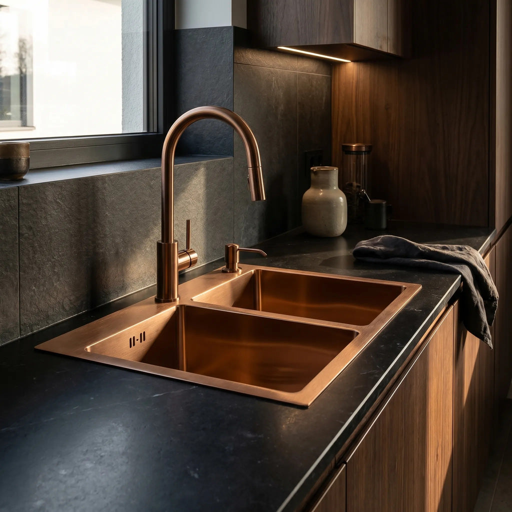 Acél Mosogatótálca Toby BRUSH COPPER Konyhai Csaptelep Nélkül 7