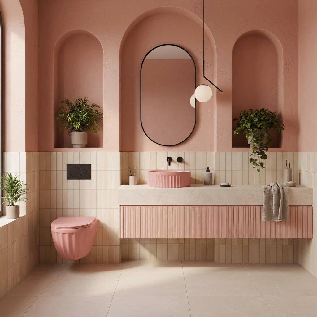 Szett: Fali WC Csésze + Pultra Szerelhető Mosdókagyló Rea Duo Sweet Pink Matt 7