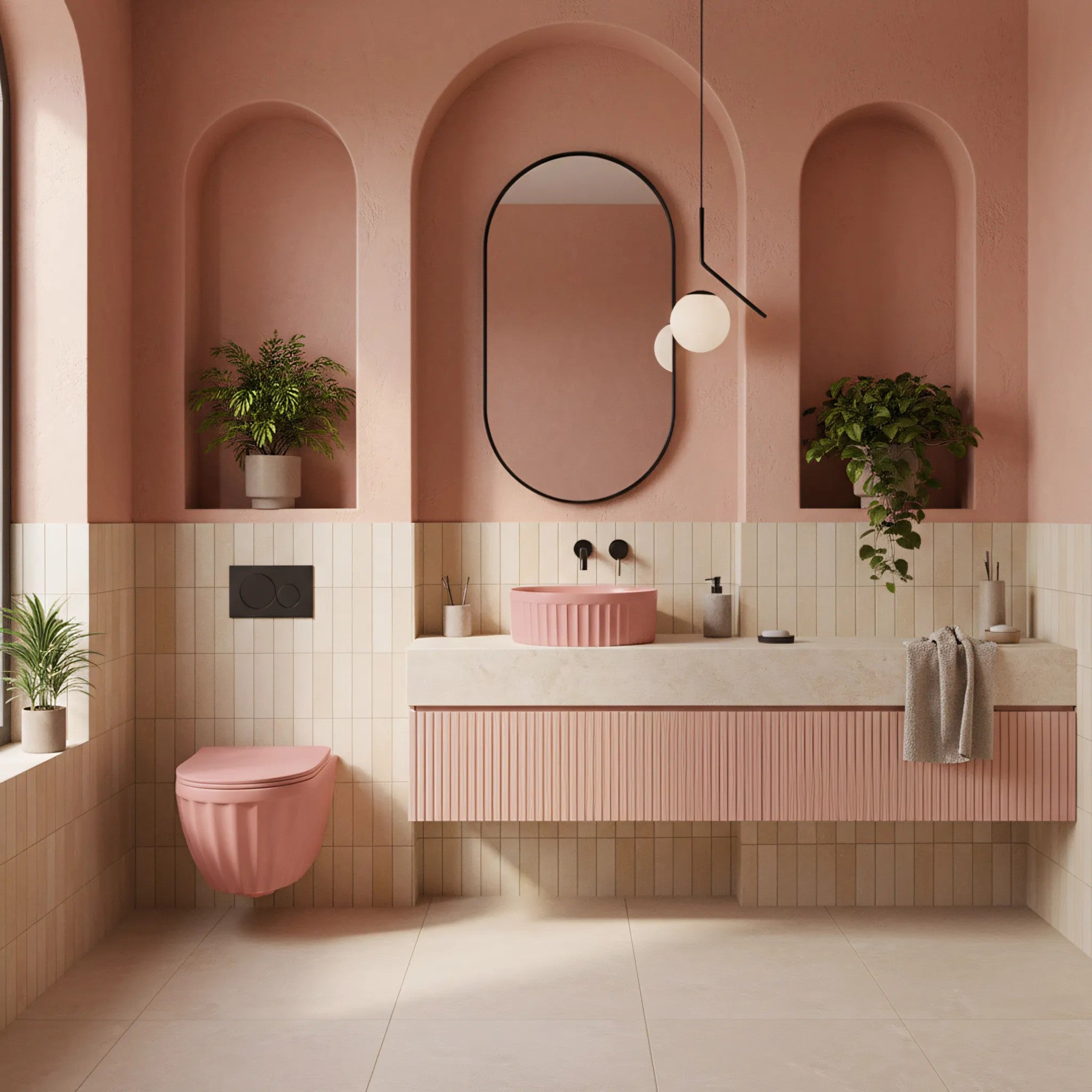 Szett: Fali WC Csésze + Pultra Szerelhető Mosdókagyló Rea Duo Sweet Pink Matt 7