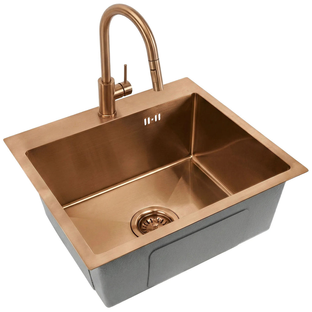 Acél Mosogatótálca Leo 50 BRUSH COPPER Konyhai Csapteleppel 7
