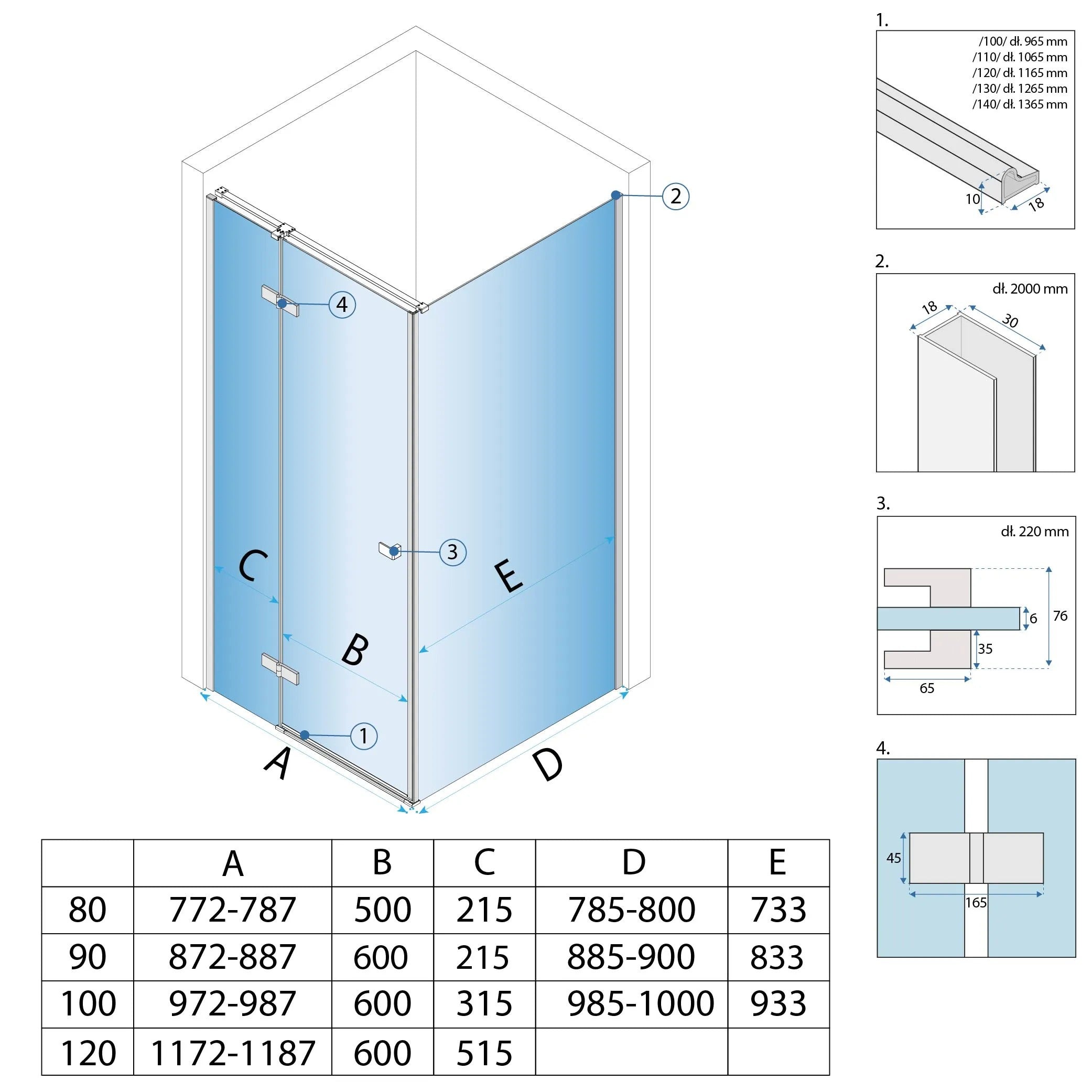 Zuhanykabin Rea Atlas 90x90 Chrome Jobb 8