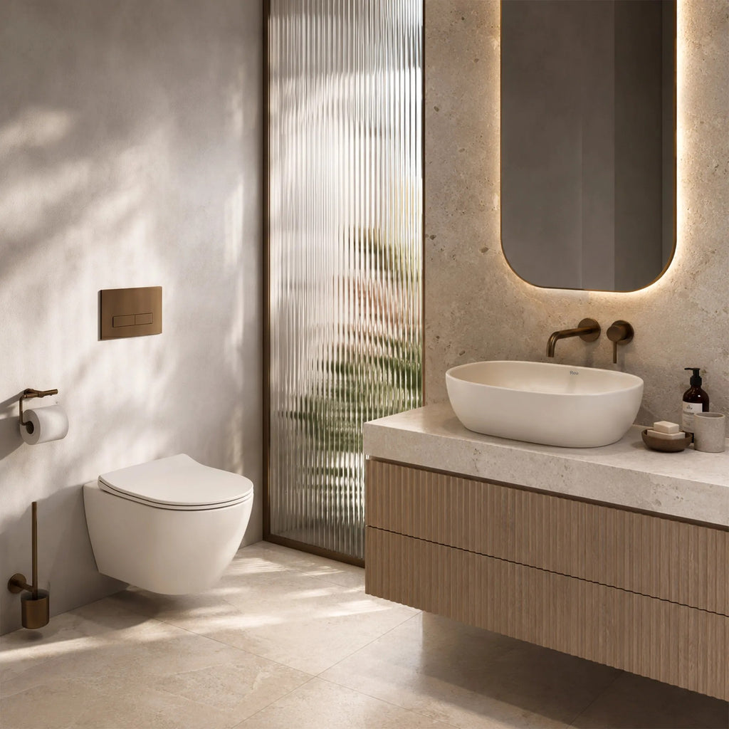 Focus Fali WC Csésze Szett + Pultra Szerelhető Mosdó Rea Focus Creme 8