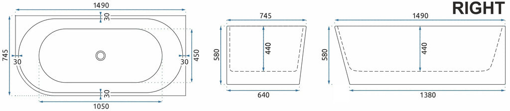Fürdőkád SYDNEY BELLANTO RIGHT 150cm Fekete Dugófedél 8