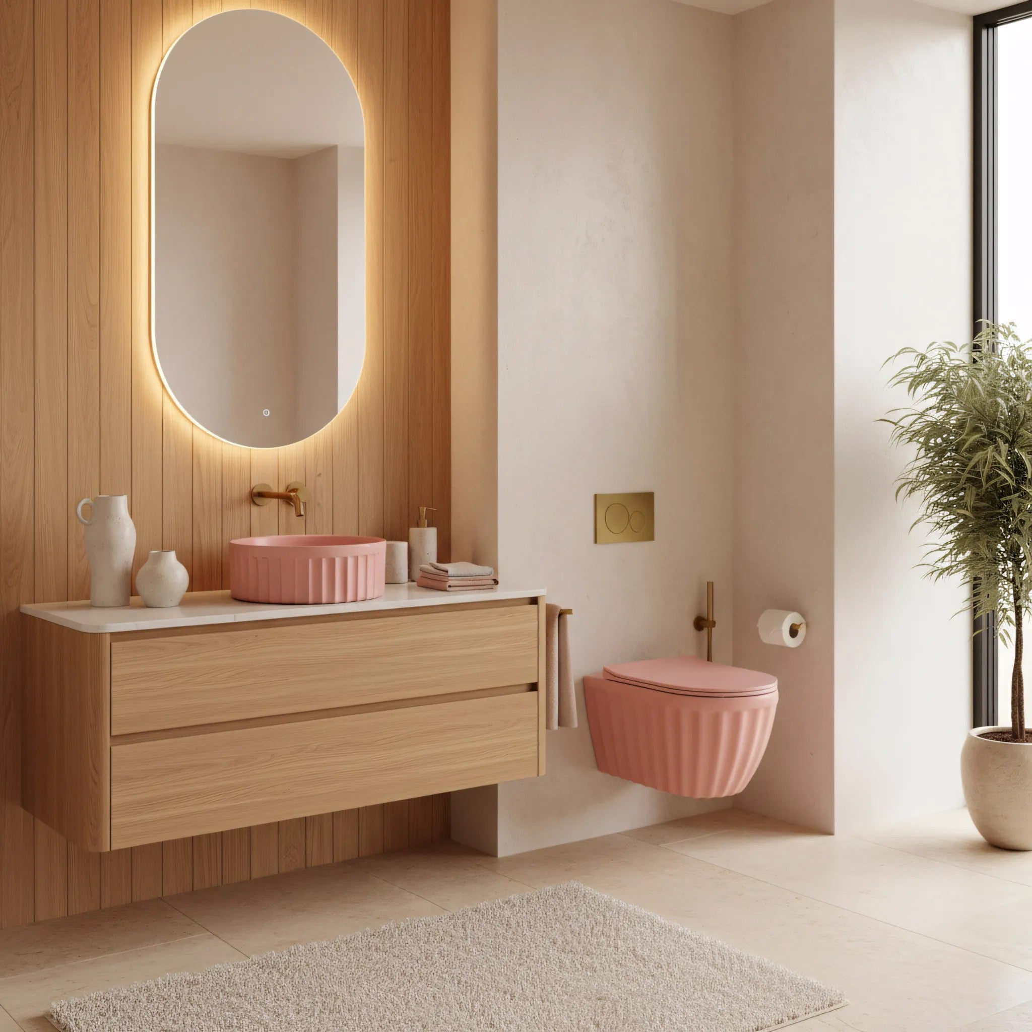 Szett: Fali WC Csésze + Pultra Szerelhető Mosdókagyló Rea Duo Sweet Pink Matt 8