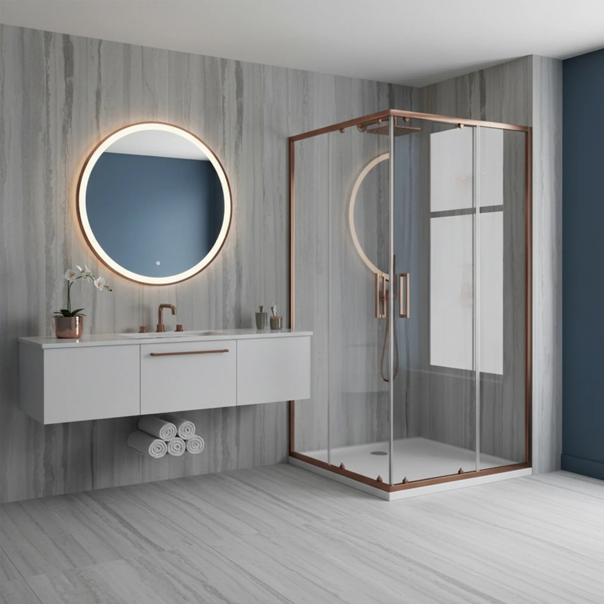 Zuhanykabin Rea City 80x100 Brush Copper Fehér Savoy Zuhanytálcával 8
