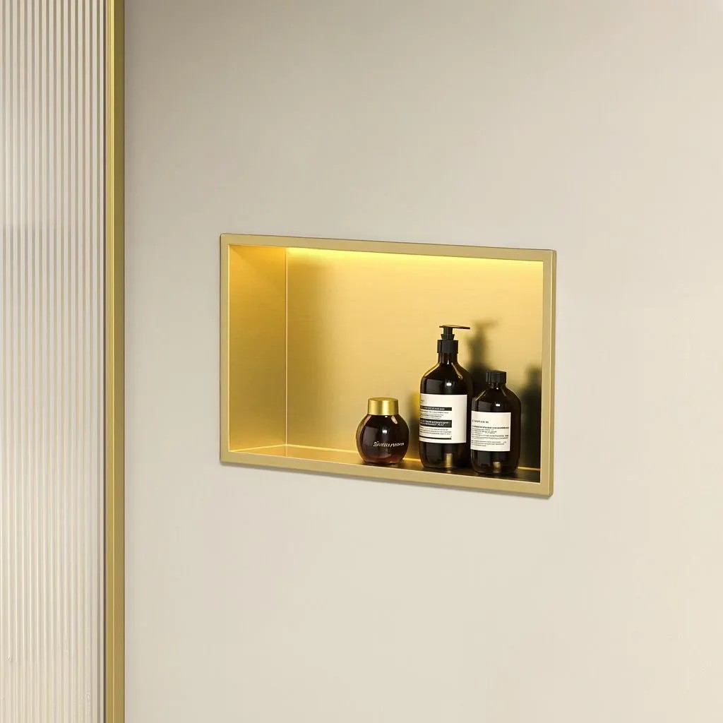 Süllyesztett Fürdőszobai Polc LED 30x45 Brush Gold 8