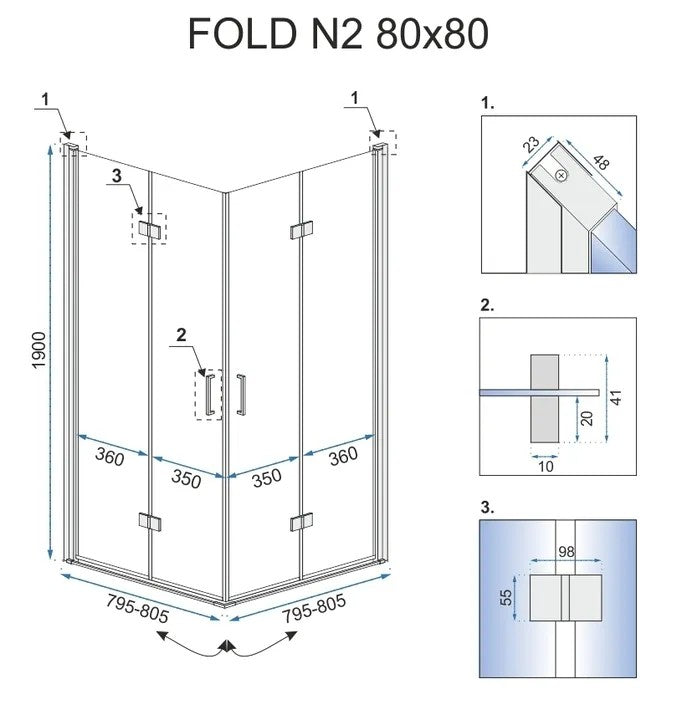 Összecsukható Zuhanykabin Rea Fold N2 80 X 80 Cm 9