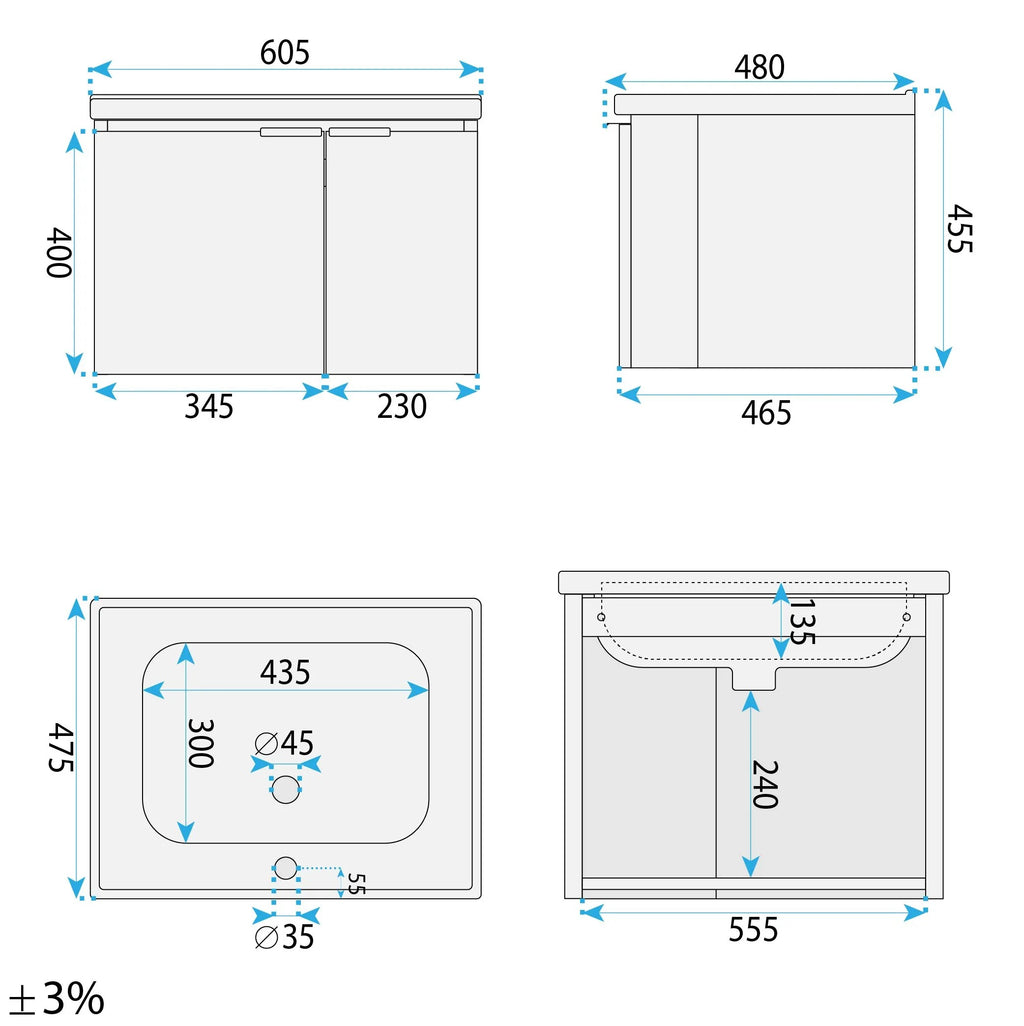 Fürdőszobabútor Szett Mosdókagylóval DB06-60 60cm 9