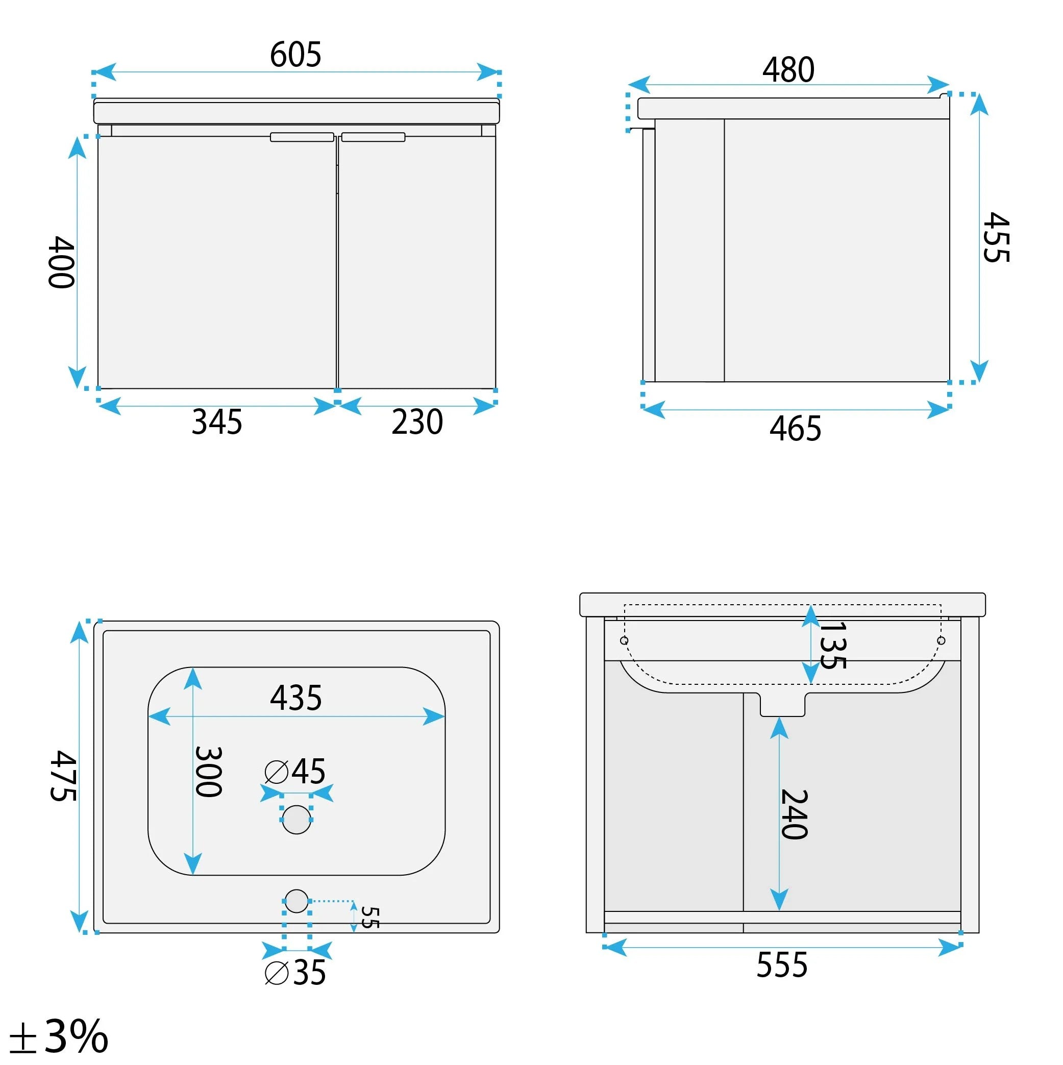 Fürdőszobabútor Szett Mosdókagylóval DB06-60 60cm 9