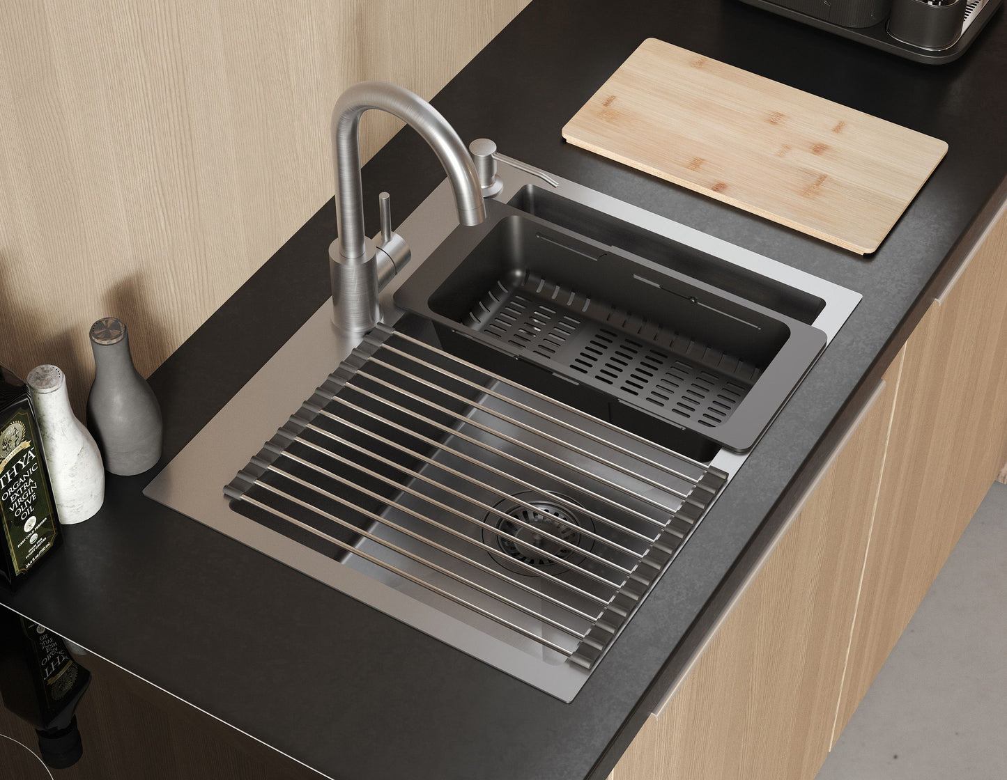 Acél Mosogatótálca Luke 110 Workstation Brush Nickel Konyhai Csapteleppel 8