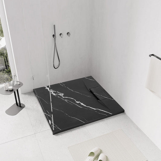 Zuhanytálca Bazalt Carrara Black 90x90 1