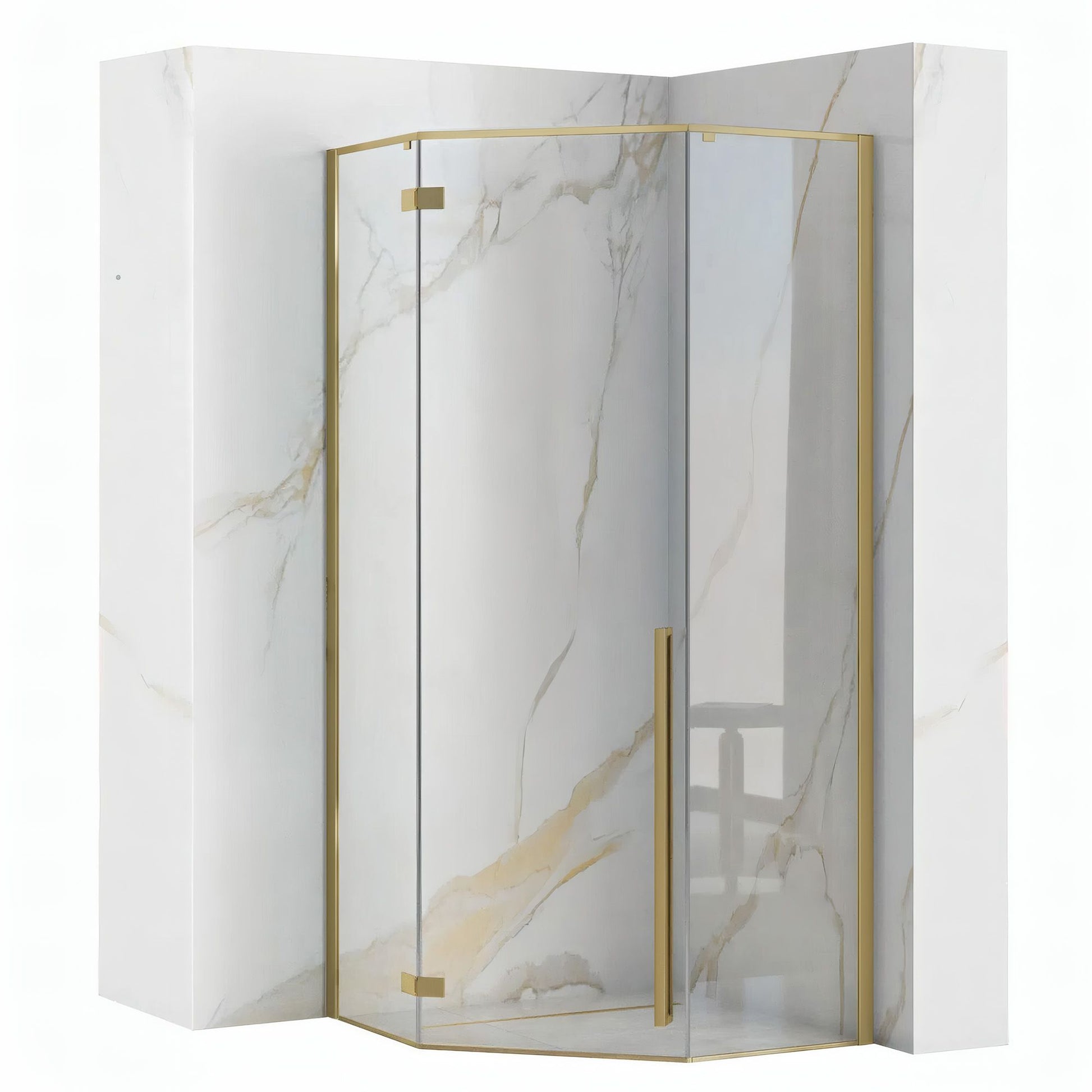 Zuhanykabin Diamond 90x90 Brush Gold Fehér Diamond Zuhanytálcával 1